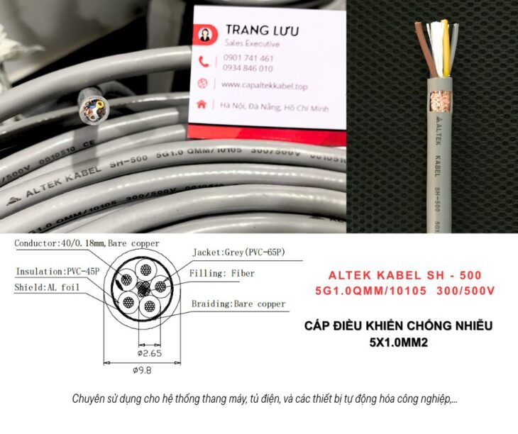 Cáp tín hiệu 5×1.0 chống nhiễu Altek Kabel Đà Nẵng, Huế, Quảng Nam, Bình Định