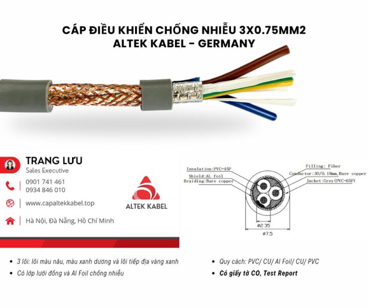 Cáp điều khiển chống nhiễu 3×0.75 Đà Nẵng, Quảng Ngãi, Bình Định, Nha Trang