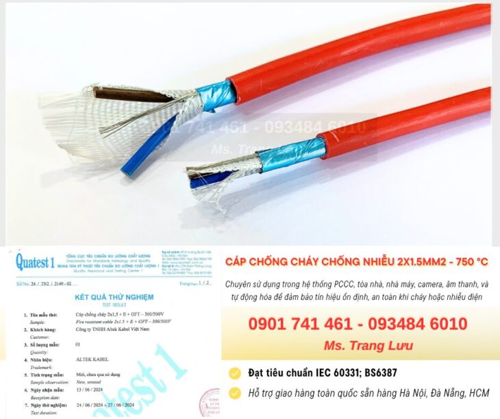Cáp Chống Cháy Chống Nhiễu 2×1.5mm2 – 750°C Altek Kabel