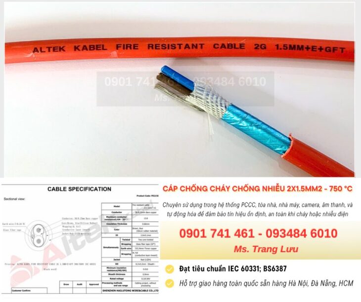 Cáp Chống Cháy Chống Nhiễu 2×1.5mm2 – 750°C Altek Kabel