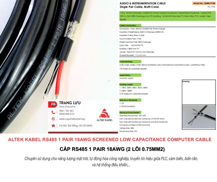 Cáp ALTEK KABEL RS485 1 Pair 18AWG Đà Nẵng, Bình Định, Phú Yên, Bình Thuận