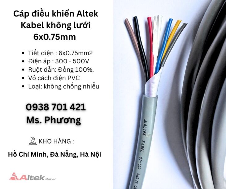 Cáp điều khiển Altek Kabel không lưới 6×0.75mm Đà Nẵng, Hà Nội, Hồ Chí Minh