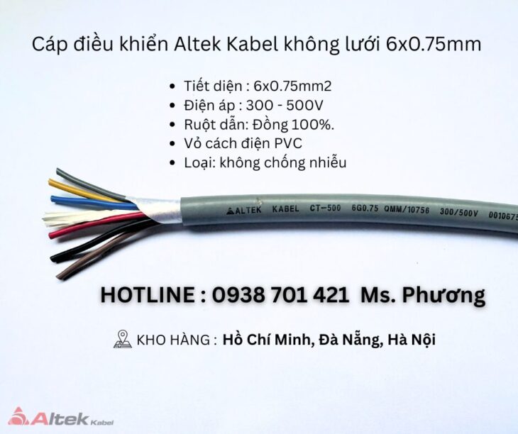 Cáp điều khiển Altek Kabel không lưới 6×0.75mm Đà Nẵng, Hà Nội, Hồ Chí Minh