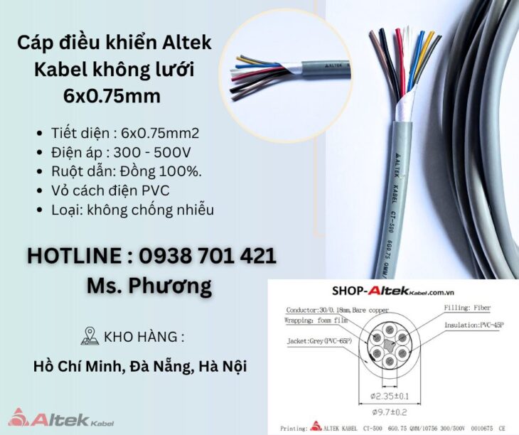 Cáp điều khiển Altek Kabel không lưới 6×0.75mm Đà Nẵng, Hà Nội, Hồ Chí Minh