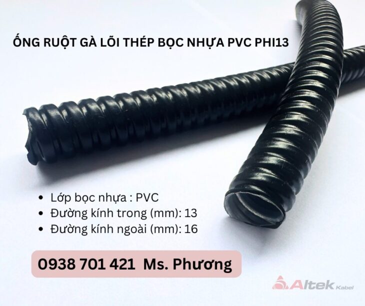 Ống ruột gà lõi thép bọc nhựa PVC Phi13 tại Đà Nẵng, Hà Nội, Hồ Chí Minh
