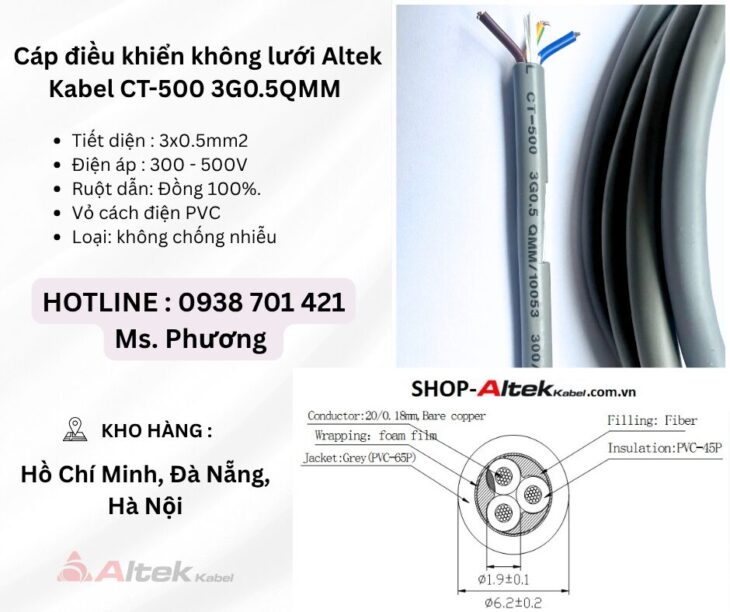 Cáp điều khiển không lưới Altek Kabel CT-500 3G0.5QMM Đà Nẵng, Hà Nội, Hồ Chí Minh