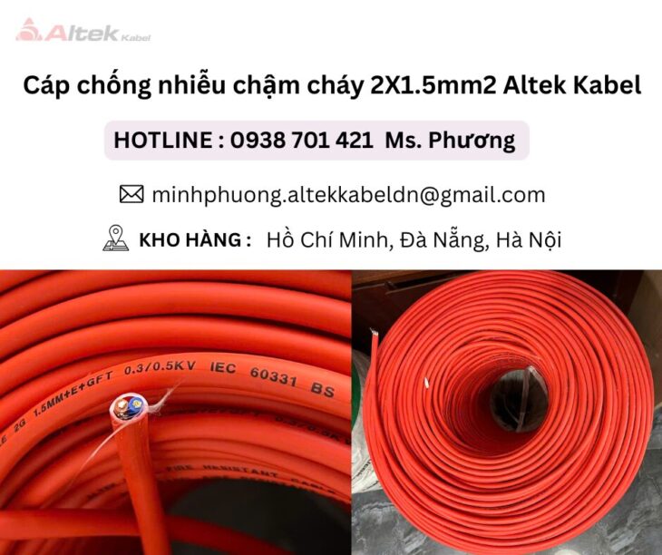 Cáp chống nhiễu chậm cháy 2×1.5mm2 Altek Kabel Đà Nẵng, Hà Nội, Hồ Chí Minh