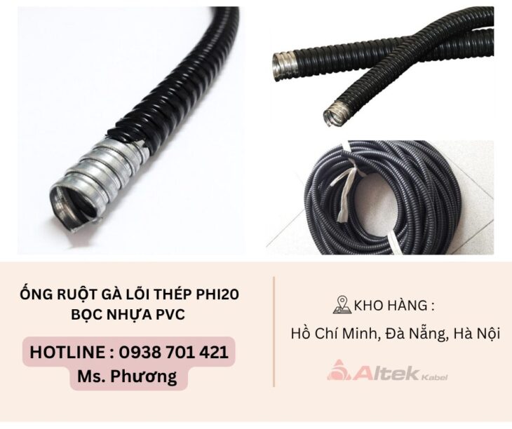 Ống ruột gà lõi thép Phi20 bọc nhựa PVC Đà Nẵng, Hà Nội, Hồ Chí Minh