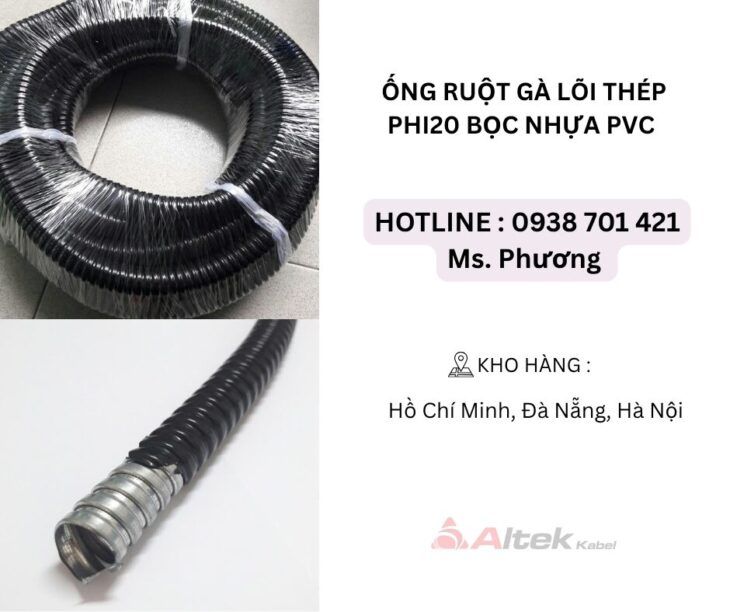 Ống ruột gà lõi thép Phi20 bọc nhựa PVC Đà Nẵng, Hà Nội, Hồ Chí Minh
