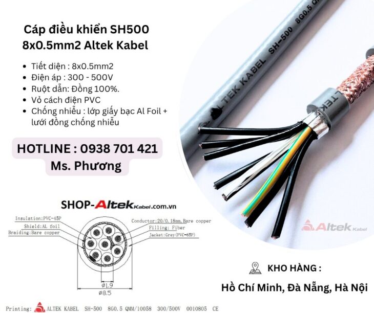 Cáp điều khiển SH500 8×0.5mm2 Altek Kabel Đà Nẵng, Hà Nội, Hồ Chí Minh