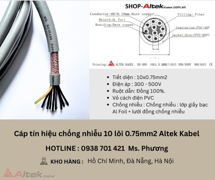 Cáp tín hiệu chống nhiễu 10 lõi 0.75mm2 Altek Kabel Đà Nẵng, Hà Nội, Hồ Chí Minh