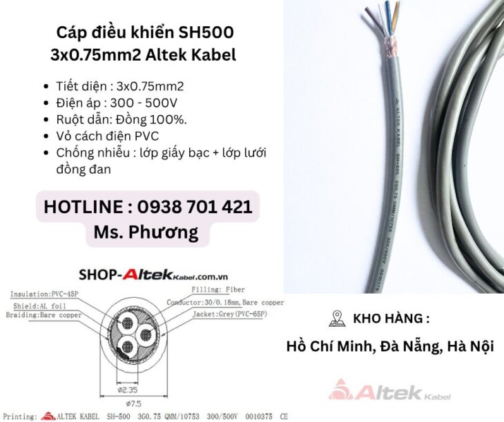 Cáp điều khiển SH500 3×0.75mm2 Altek Kabel Đà Nẵng, Hà Nội, Hồ Chí Minh