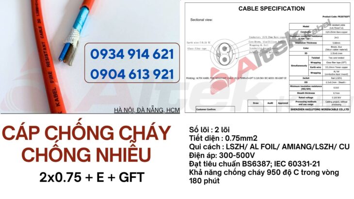 Cáp chống cháy chống nhiễu 2×1.5 Altek Kabel Đà Nẵng Cáp chống cháy chống nhiễu 2×1.5 Altek Kabel Đà Nẵng
