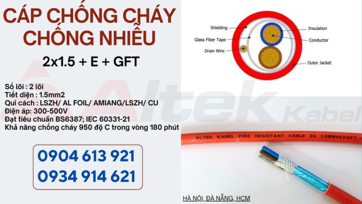 Cáp chống cháy chống nhiễu 2×1.5 Altek Kabel Đà Nẵng