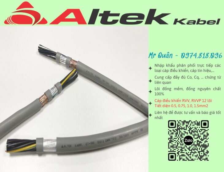 Altek Kabel: Cáp điều khiển 12×0.5, 12×0.75, 12×1.0, 12×1.5