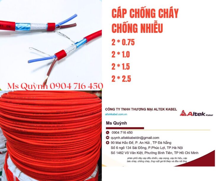 Cáp chống cháy chống nhiễu 2×0.75, 2×1.0, 2×1.5 Altek Kabel