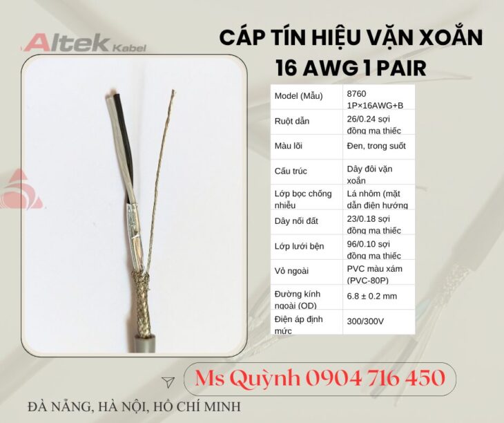Cáp tín hiệu âm thanh 1 pair 16 awg Altek Kabel