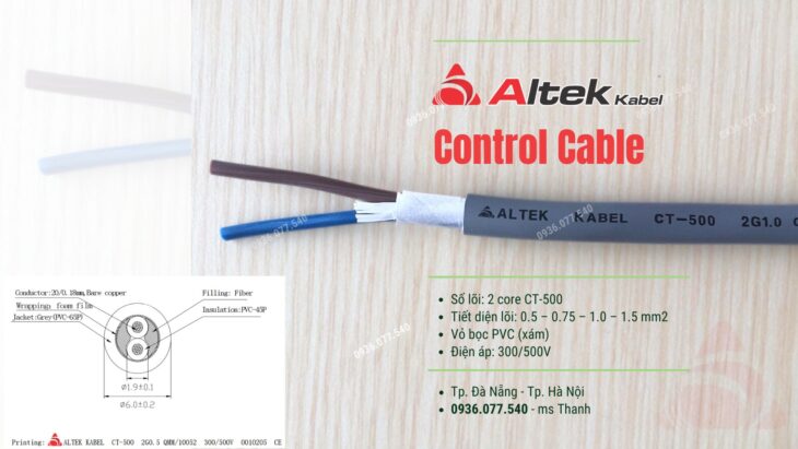 Cáp điều khiển Altek Kabel 2×0.75mm² CT-500 – Không chống nhiễu