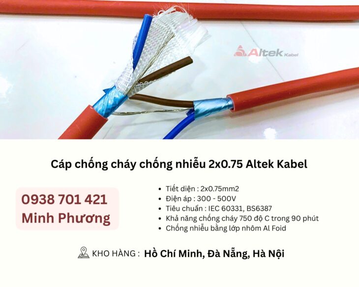 Cáp chống cháy chống nhiễu 2×0.75 Altek Kabel Đà Nẵng, Bình Định, Phú Yên