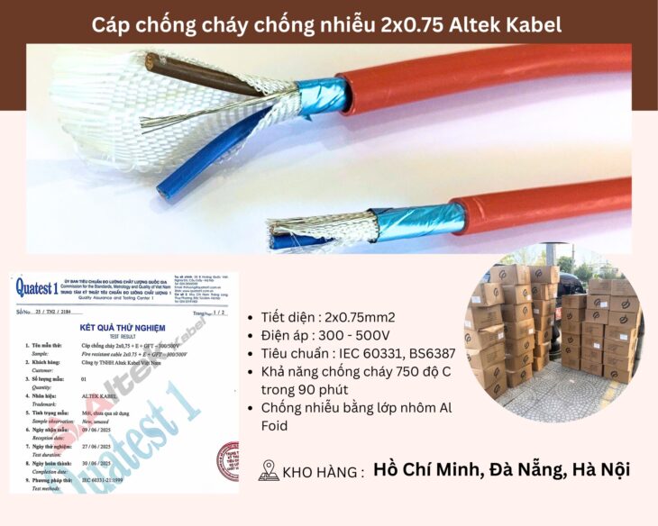 Cáp chống cháy chống nhiễu 2×0.75 Altek Kabel Đà Nẵng, Bình Định, Phú Yên