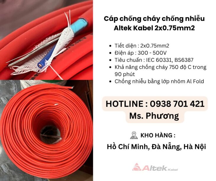 Cáp chống cháy chống nhiễu Altek Kabel 2×0.75mm tại Đà Nẵng, Hà Nội, Hồ Chí Minh