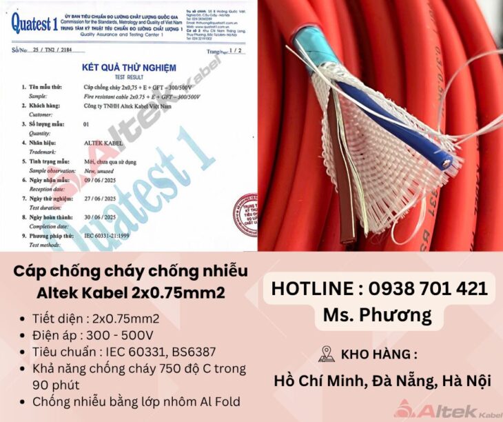 Cáp chống cháy chống nhiễu Altek Kabel 2×0.75mm tại Đà Nẵng, Hà Nội, Hồ Chí Minh