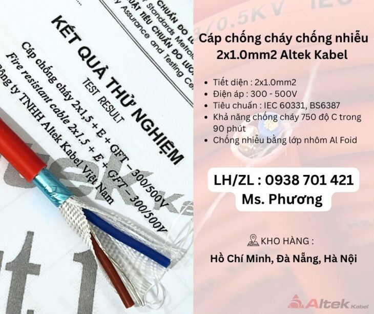 Cáp chống cháy chống nhiễu 2×1.0 Altek Kabel Đà Nẵng, Hà Nội, Hồ Chí Minh