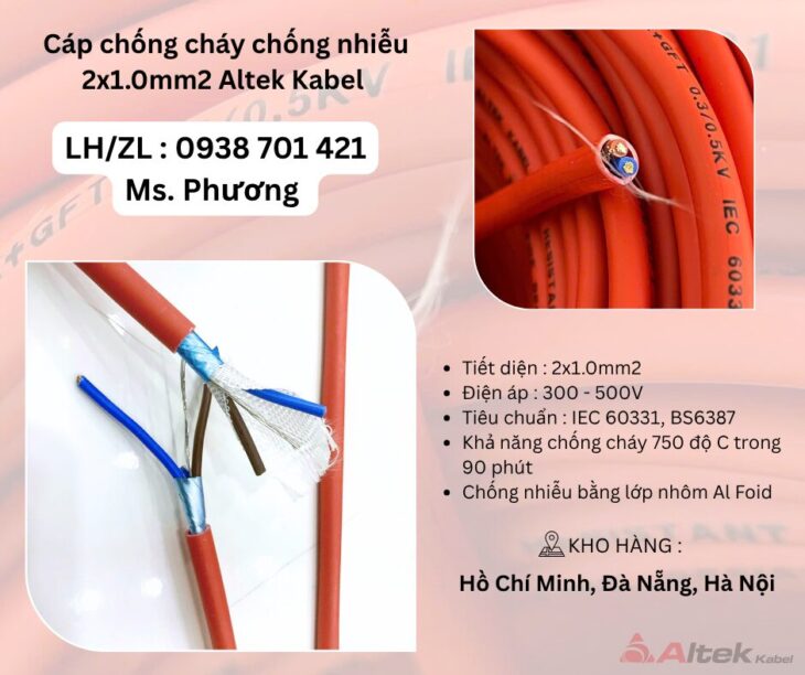 Cáp chống cháy chống nhiễu 2×1.0 Altek Kabel Đà Nẵng, Hà Nội, Hồ Chí Minh