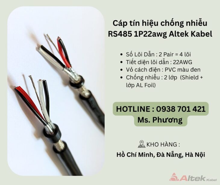 Cáp tín hiệu vặn xoắn RS485 2p22awg Altek Kabel Đà Nẵng, Hà Nội, Hồ Chí Minh
