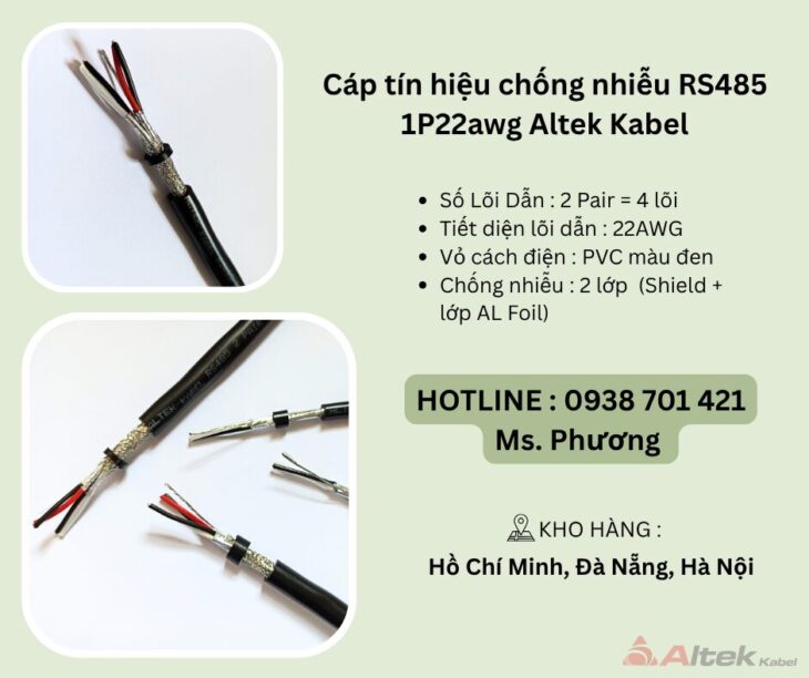 Cáp tín hiệu vặn xoắn RS485 2p22awg Altek Kabel Đà Nẵng, Hà Nội, Hồ Chí Minh
