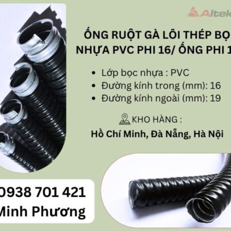 Ống ruột gà lõi thép bọc nhựa PVC phi 16/ Ống phi 1/2 Đà Nẵng, Hà Nội, Hồ Chí Minh
