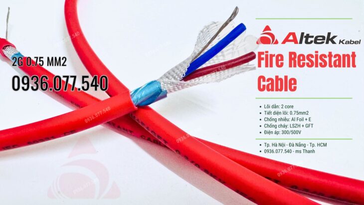 Cáp chống cháy chống nhiễu 2×0.75mm² Altek Kabel – Fire resistant cable GFT + LSZH