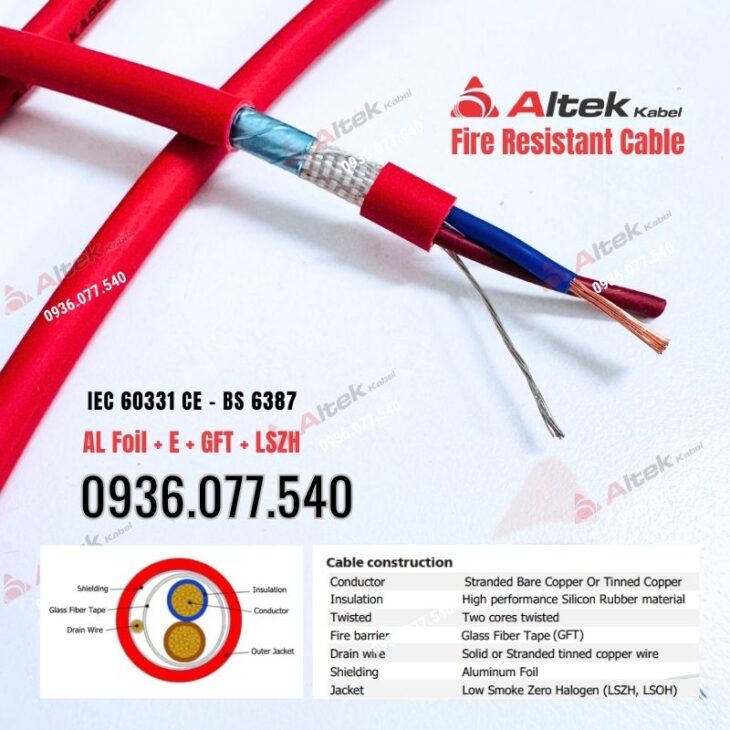 Cáp chống cháy chống nhiễu 2×0.75mm² Altek Kabel – Fire resistant cable GFT + LSZH