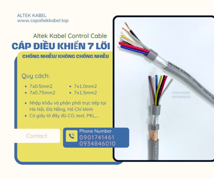 Cáp điều khiển 7×0.5, 7×0.75, 7×1.0, 7×1.5 Đà Nẵng, Hà Nội, HCM