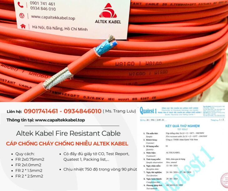 Cáp chống cháy chống nhiễu 2×0.75/ 2×1.0/ 2×1.5/ 2×2.5 Altek Kabel chính hãng