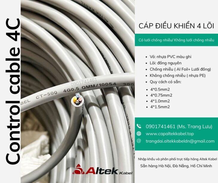 Cáp điều khiển 4×0.5, 4×0.75, 4×1.0, 4×1.5 Đà Nẵng, Huế, Quảng Ngãi