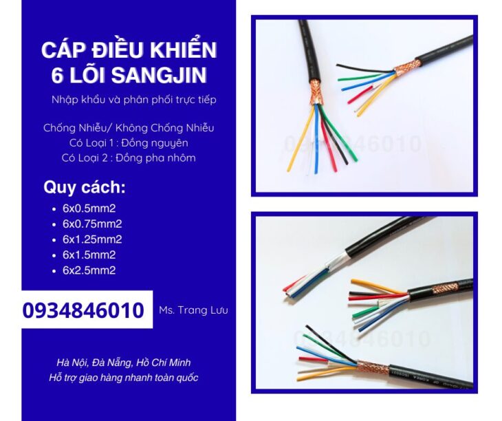 Cáp RVVP/ CXV 6×0.5/6×0.75/6×1.25/6×1.5/6×2.5 sẵn HCM