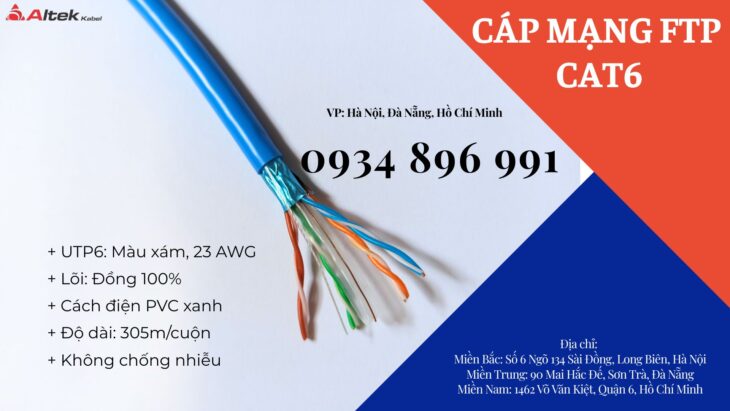 CÁP MẠNG CHỐNG NHIỄU CAT6 23AWG CÓ SẴN KHÁNH HÒA, GIA LAI, BÌNH ĐỊNH