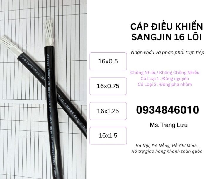 Cáp RVVP/ CXV 16×0.5/16×0.75/16×1.25/16×1.5 Hà Nội, Đà Nẵng, HCM