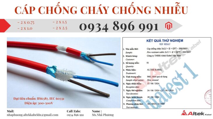 Cáp Chống Cháy Chống Nhiễu 2×0.75 /1.0 /1.5 /2.5 mm2 Hà Tĩnh, Thanh Hóa, Nghệ An.