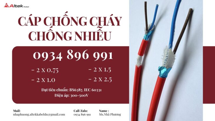 Cáp Chống Cháy Chống Nhiễu 2×1.0 Mm2 Khánh Hòa, Gia Lai, Bình Định
