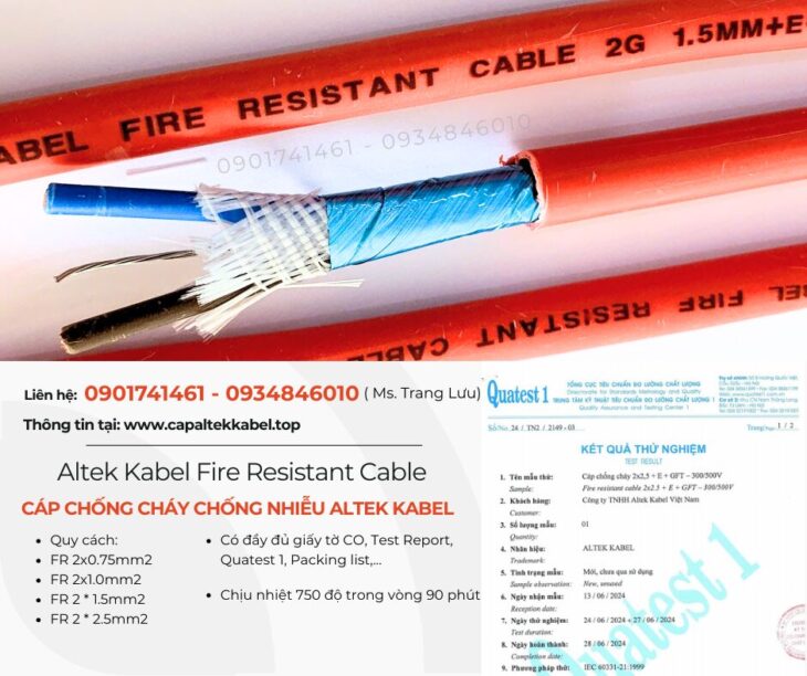 Cáp chống cháy chống nhiễu 2×0.75/ 2×1.0/ 2×1.5/ 2×2.5 Altek Kabel chính hãng