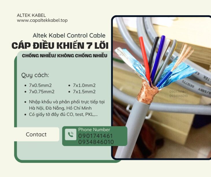 Cáp điều khiển 7×0.5, 7×0.75, 7×1.0, 7×1.5 Đà Nẵng, Hà Nội, HCM