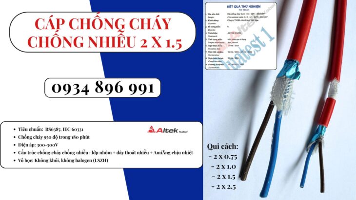 Dây Điện Chống Cháy Chống Nhiễu 2×1.5 Mm2, Bs6387, Iec 60331 Long An, Gia Lai, Bình Định.