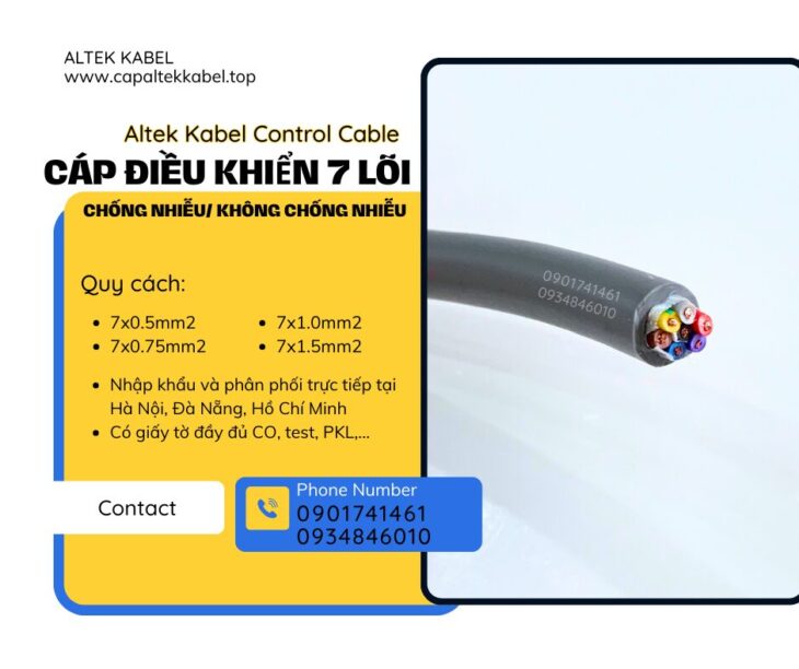 Cáp điều khiển 7×0.5, 7×0.75, 7×1.0, 7×1.5 Đà Nẵng, Hà Nội, HCM
