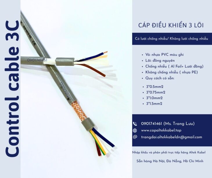 Cáp tín hiệu không lưới/ có lưới chống nhiễu 3×0.5, 3×0.75, 3×1.0, 3×1.5