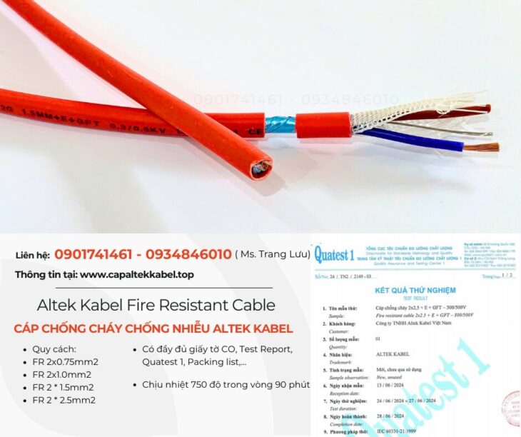 Cáp chống cháy chống nhiễu 2×0.75/ 2×1.0/ 2×1.5/ 2×2.5 Altek Kabel chính hãng