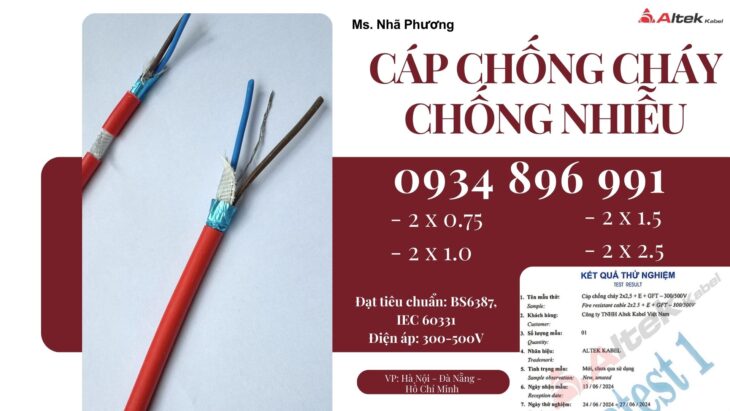 Cáp Chống Cháy Chống Nhiễu 2×1.0 Mm2 Khánh Hòa, Gia Lai, Bình Định