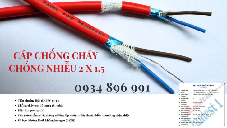 Dây Điện Chống Cháy Chống Nhiễu 2×1.5 Mm2, Bs6387, Iec 60331 Long An, Gia Lai, Bình Định.