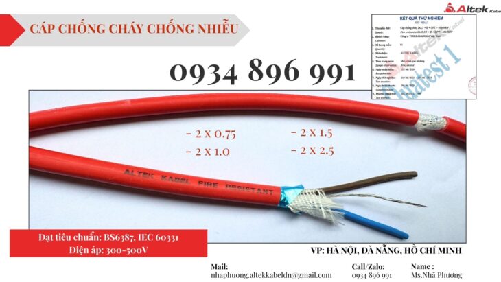 Cáp Chống Cháy Chống Nhiễu 2×0.75 /1.0 /1.5 /2.5 mm2 Hà Tĩnh, Thanh Hóa, Nghệ An.